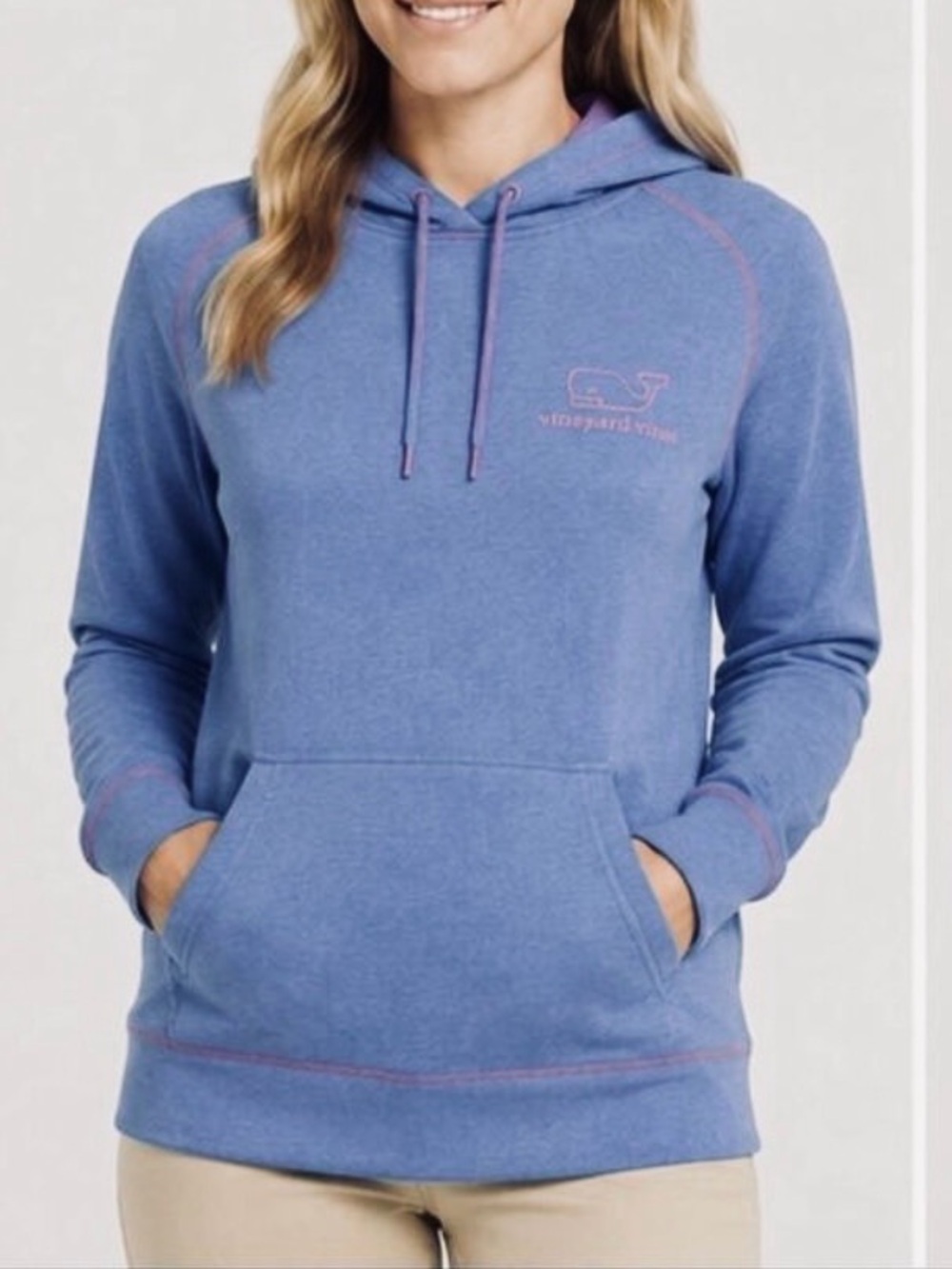 Vineyard Vines Blue Hooded Long Sleeve hoodie with Pink Accents